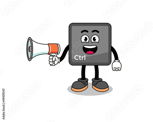 keyboard control button cartoon illustration holding megaphone