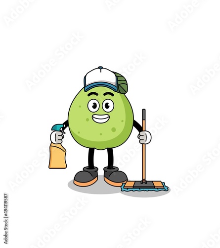 Character mascot of guava as a cleaning services