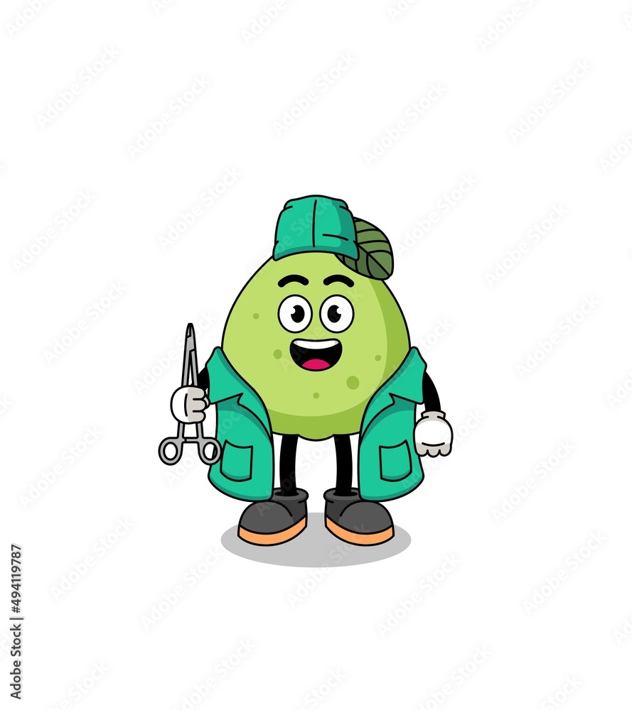 Illustration of guava mascot as a surgeon