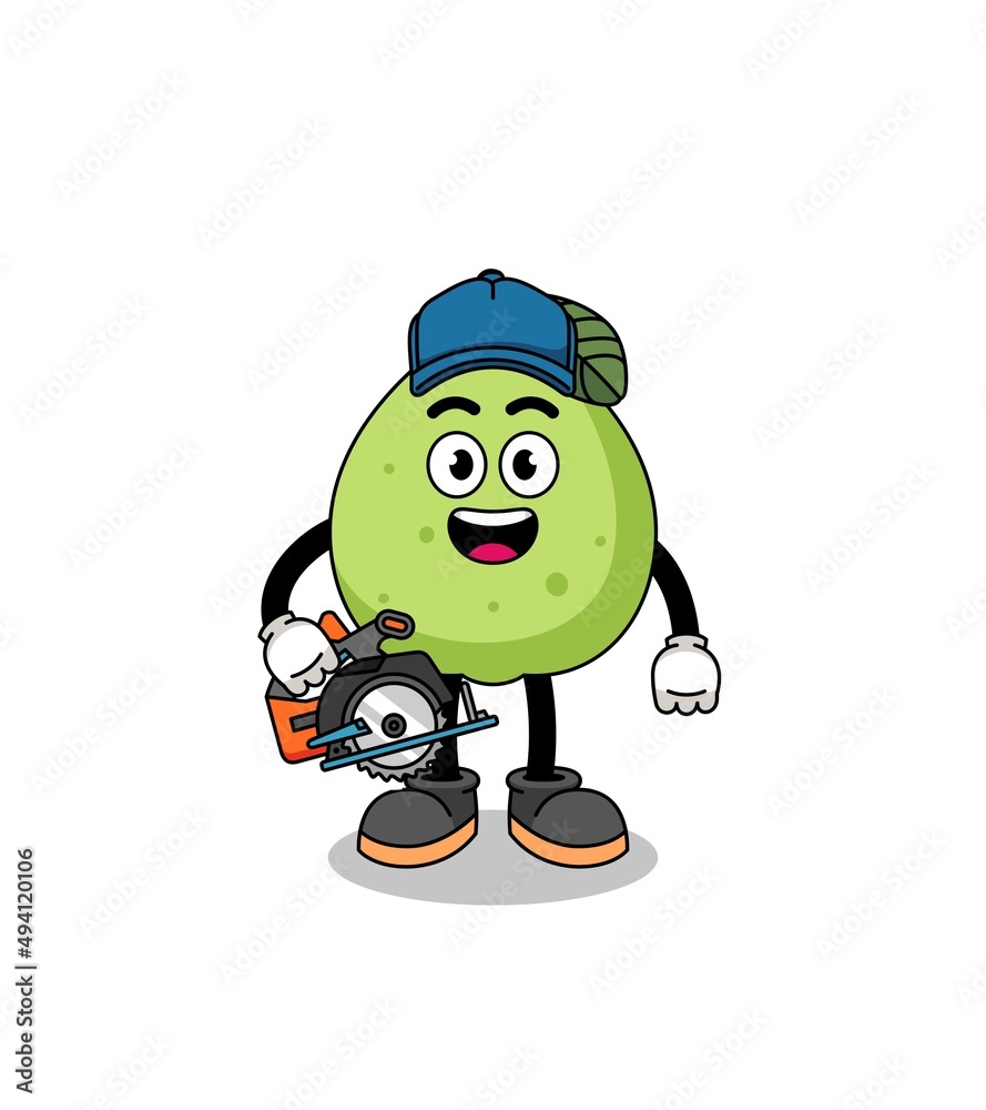 Cartoon Illustration of guava as a woodworker Cartoon Illustration of guava as a woodworker