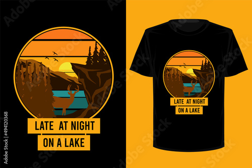 T shirt late at night on a lake retro vintage vector illustration