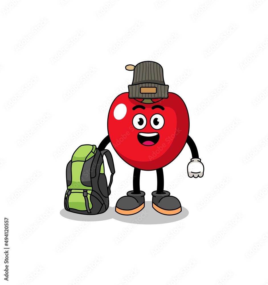 Illustration of cherry mascot as a hiker