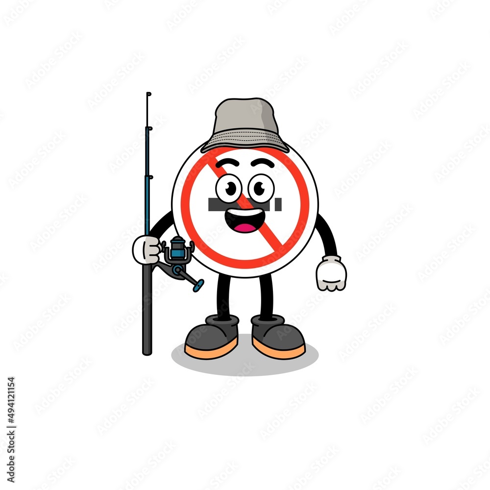 Mascot Illustration of no smoking sign fisherman