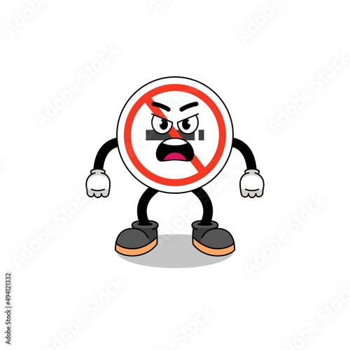 no smoking sign cartoon illustration with angry expression