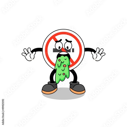 no smoking sign mascot cartoon vomiting