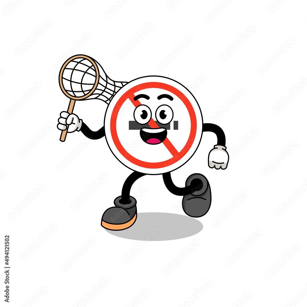 Cartoon of no smoking sign catching a butterfly Cartoon of no smoking sign catching a butterfly