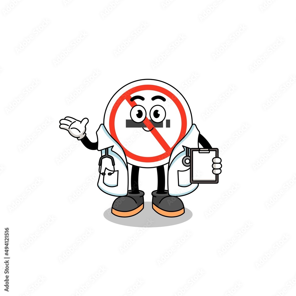 Cartoon mascot of no smoking sign doctor