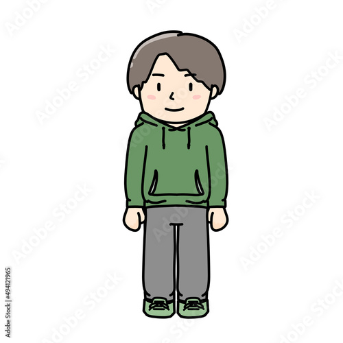 パーカーとスウェットを着た中学生くらいの男性の写真