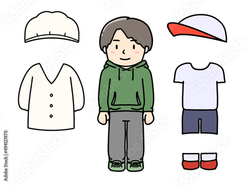 学校での着替え　白衣と体操服