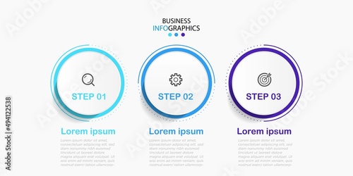 Timeline info graphic. 3 steps, option or levels line infographic with label. Modern Business presentation, information brochure, banner, workflow layout template. Vector illustration. Eps10