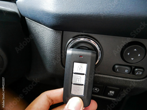 Fotografie Car Immobilizer Remote Near Start Stop Engine Button
