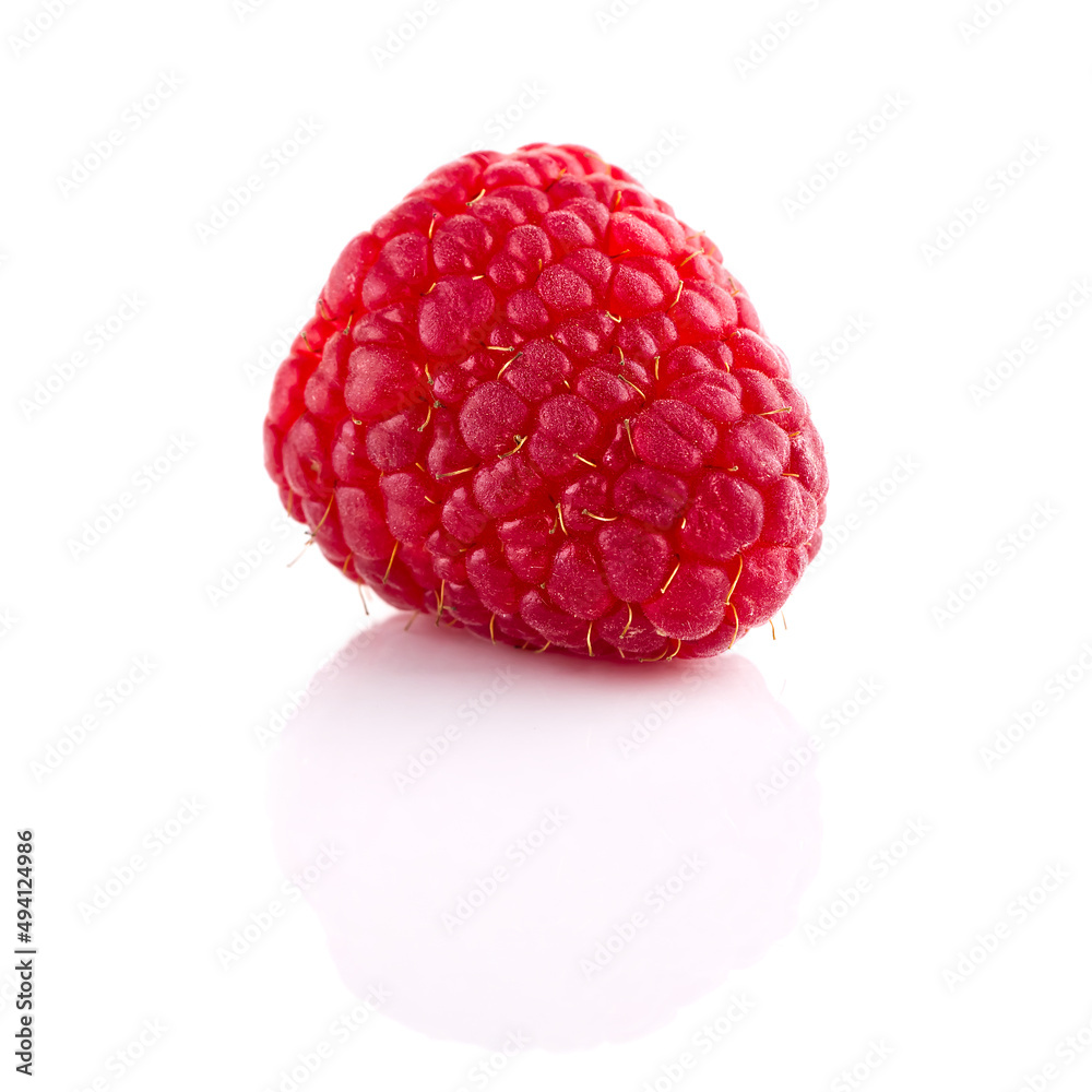 One ripe raspberry isolated on white backdrop. One ripe raspberry isolated on white backdrop.