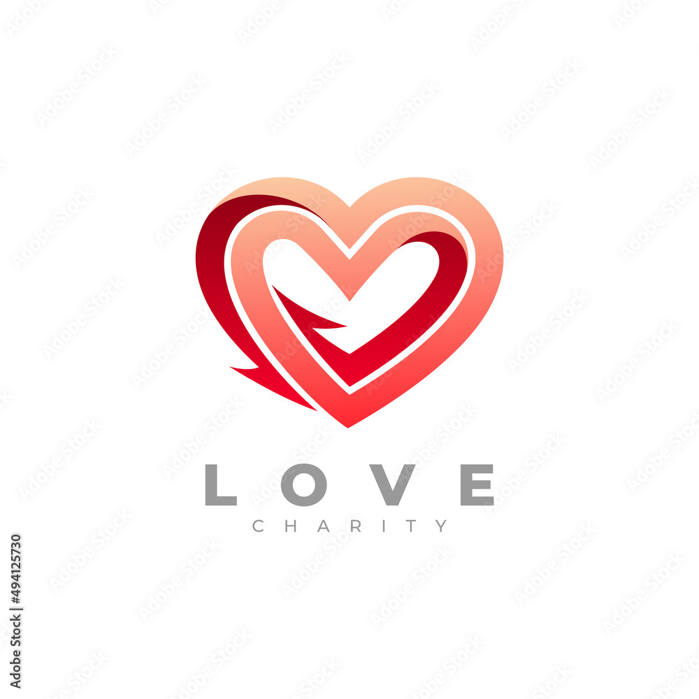 Abstract love logo and arrow design vector, red color