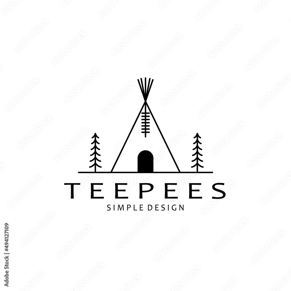 teepees logo design, vector monoline illustration
