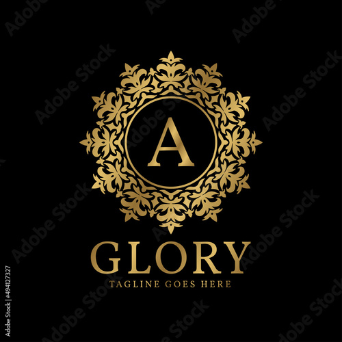 letter A glory crest luxury circular plants vintage vector logo design