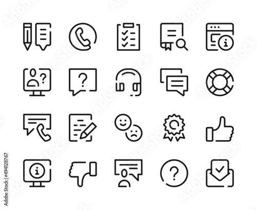 Customer service icons. Vector line icons set. Online call support, helpline, call center, customer support concepts. Outline symbols, linear graphic elements. Modern design