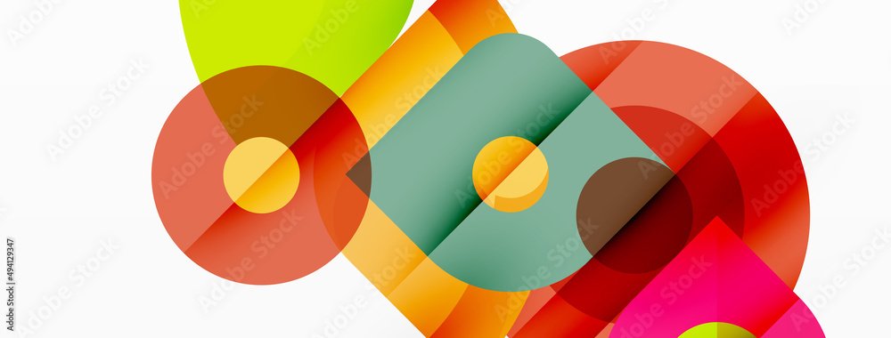 Colorful round shapes, circles and triangles background. Minimal geometric template for wallpaper, banner, presentation Colorful round shapes, circles and triangles background. Minimal geometric template for wallpaper, banner, presentation