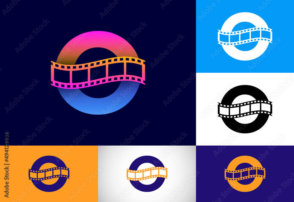 Initial O monogram alphabet incorporated with film reel. Video and movie logo concept. Font emblem. Logo for the entertainment business and company identity