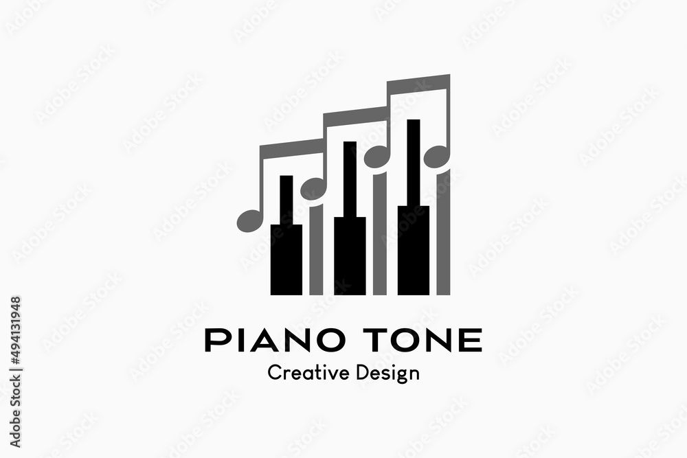 Piano music logo design with creative concept, tone icon combined with piano button icon. Vector premium