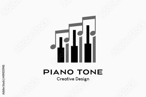 Piano music logo design with creative concept  tone icon combined with piano button icon. Vector premium