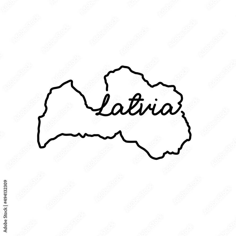 Latvia outline map with the handwritten country name. Continuous line drawing of patriotic home sign. A love for a small homeland. T-shirt print idea. Vector illustration.
