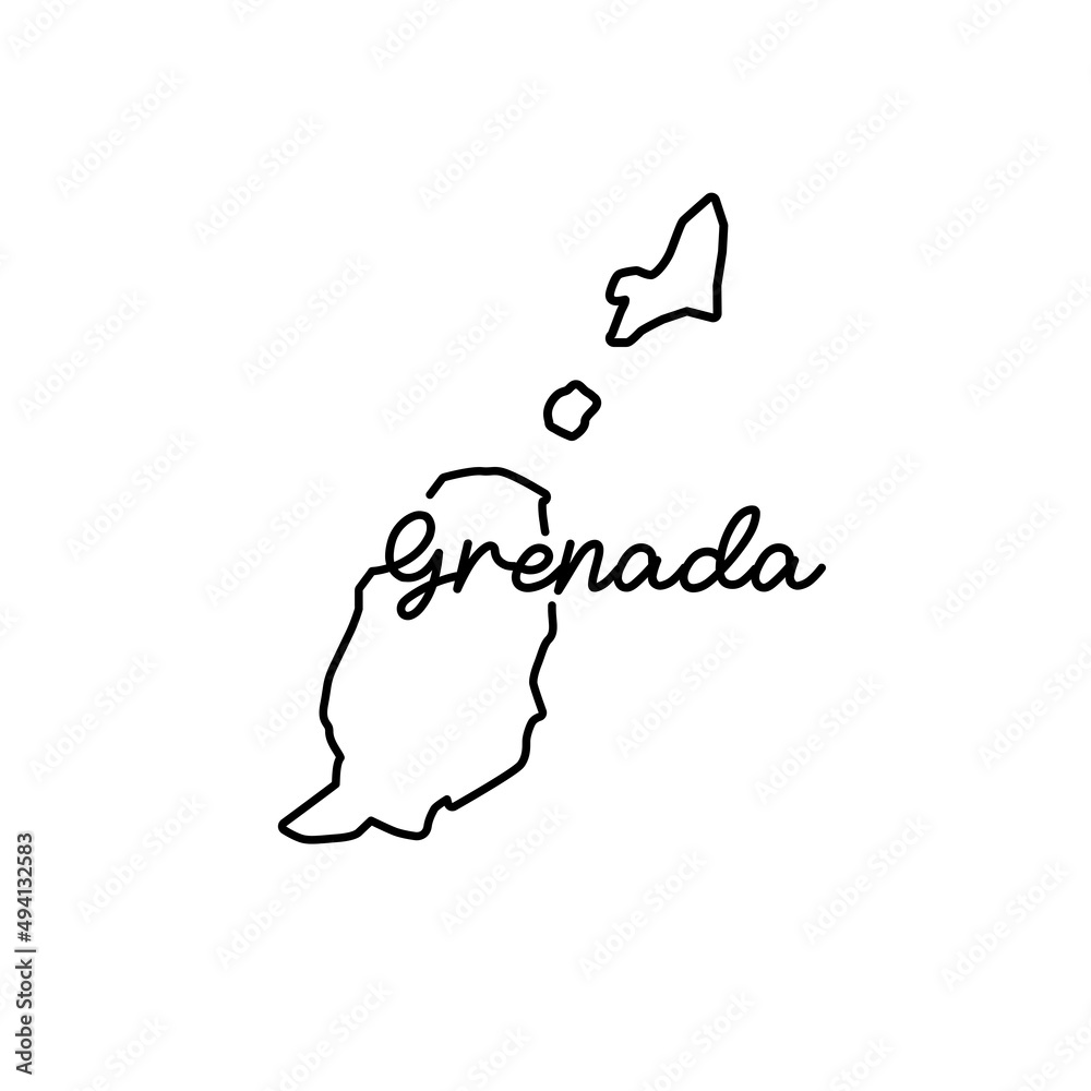 Grenada outline map with the handwritten country name. Continuous line drawing of patriotic home sign. A love for a small homeland. T-shirt print idea. Vector illustration. Grenada outline map with the handwritten country name. Continuous line drawing of patriotic home sign. A love for a small homeland. T-shirt print idea. Vector illustration.