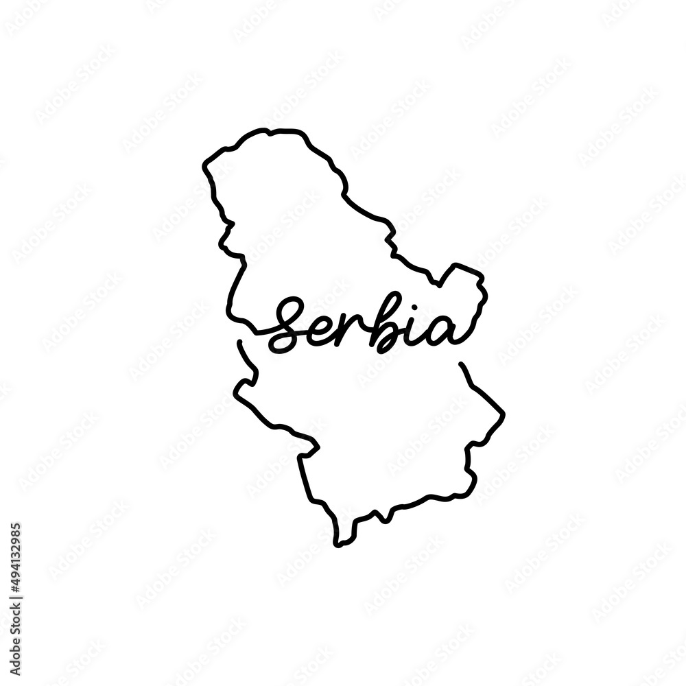 Serbia outline map with the handwritten country name. Continuous line drawing of patriotic home sign. A love for a small homeland. T-shirt print idea. Vector illustration.