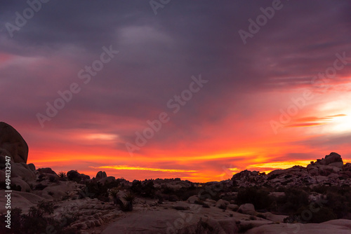 Incredible sunset in California from the desert of Joshua Tree National Park. 