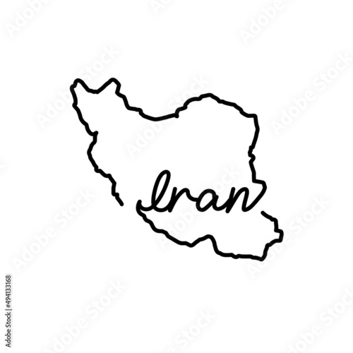 Iran outline map with the handwritten country name. Continuous line drawing of patriotic home sign. A love for a small homeland. T-shirt print idea. Vector illustration.