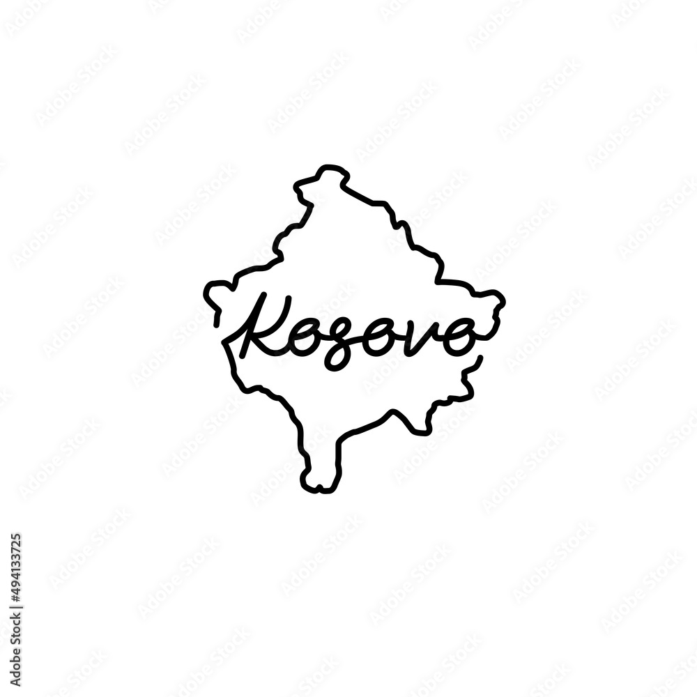 Kosovo outline map with the handwritten country name. Continuous line drawing of patriotic home sign. A love for a small homeland. T-shirt print idea. Vector illustration. Kosovo outline map with the handwritten country name. Continuous line drawing of patriotic home sign. A love for a small homeland. T-shirt print idea. Vector illustration.