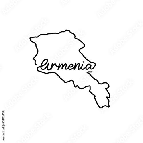 Armenia outline map with the handwritten country name. Continuous line drawing of patriotic home sign. A love for a small homeland. T-shirt print idea. Vector illustration.