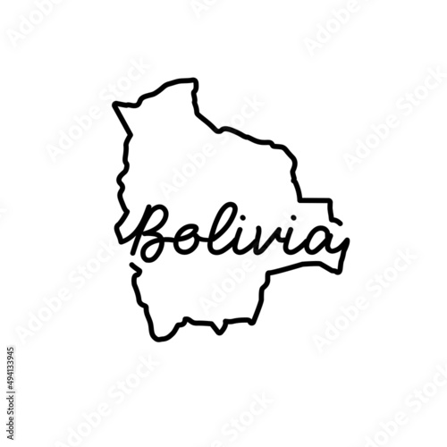 Bolivia outline map with the handwritten country name. Continuous line drawing of patriotic home sign. A love for a small homeland. T-shirt print idea. Vector illustration.