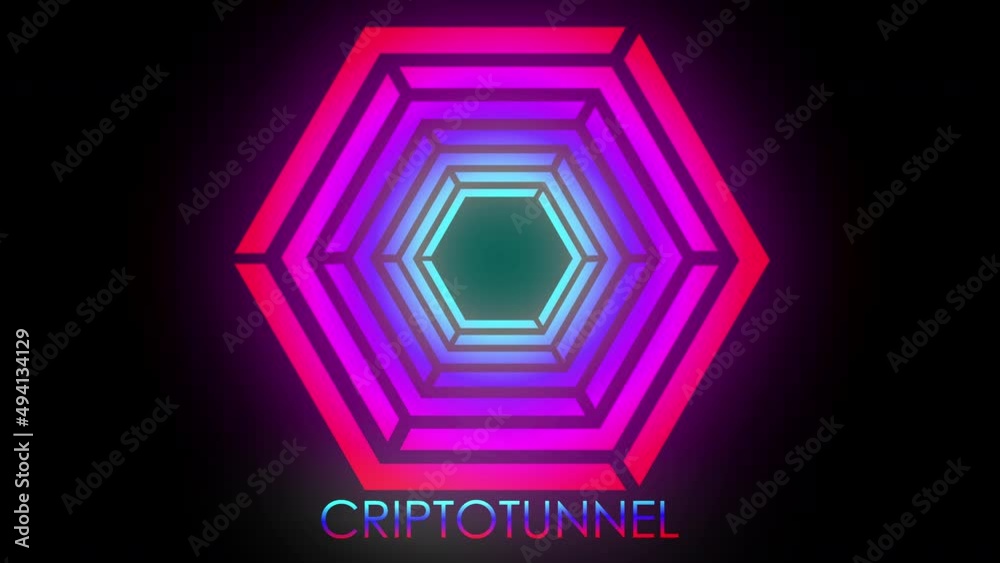 animated cryptocurrency logo made of geometric shapes dark background