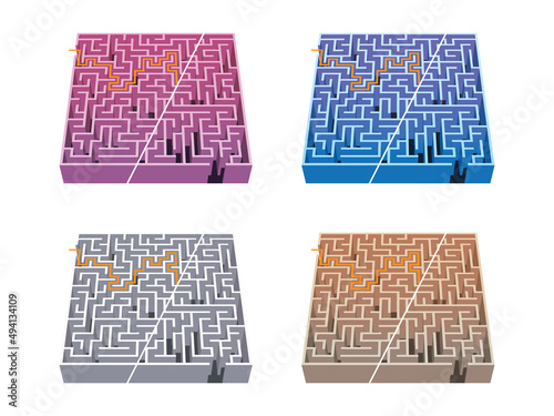 4 colors labyrinth / maze 8 with solution game for kids (ID: 494134109)