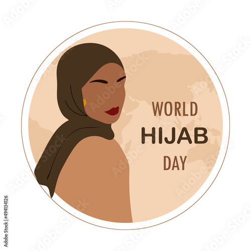 World hijab day. Abstract muslim woman in abaya. Faceless female portrait. Vector illustration in flat cartoon style.