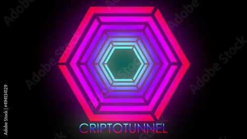 animated cryptocurrency logo made of geometric shapes dark background
