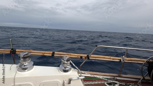 Wallpaper Mural Storm in the Drake Passage on a sailing yacht trip to Antarctica. The view from the deckhouse to the bow of the yacht against the backdrop of large ocean waves. Adventure travel lifestyle. Torontodigital.ca