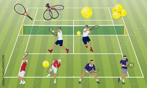 テニスコートとプレーヤーセット