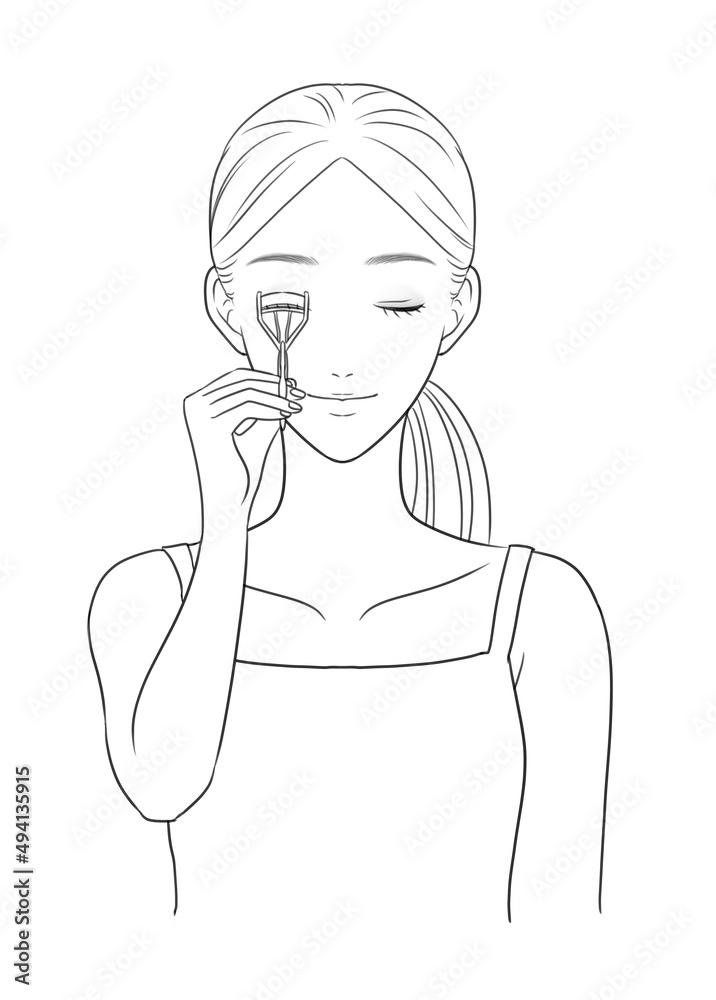 Women using eyelash curler (grayscale) Women using eyelash curler (grayscale)