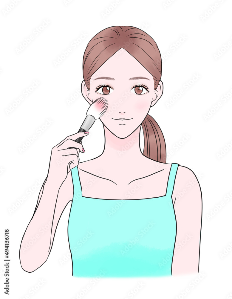 Woman applying blush (color)