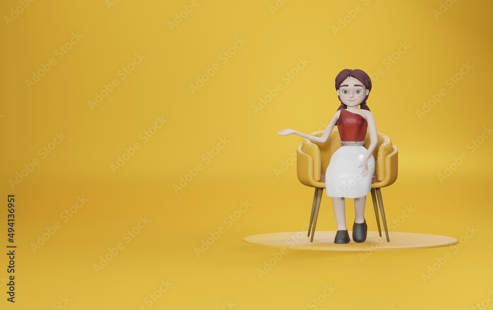 3d rendering Business woman in office sitting on sofa
