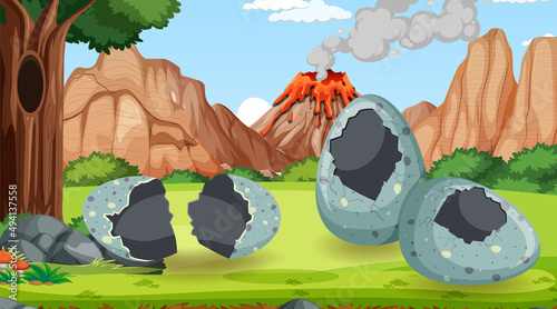 Prehistoric forest with dinosaur cartoon