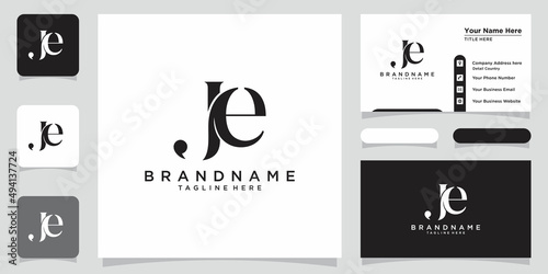 Initials letter JE logo vector design with business card design