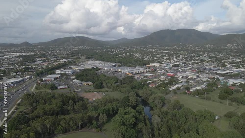 Kershaw Gardens, Botanical Garden With Free Campground And Moores Creek From Above - Park Avenue, QLD, Australia. - aerial photo