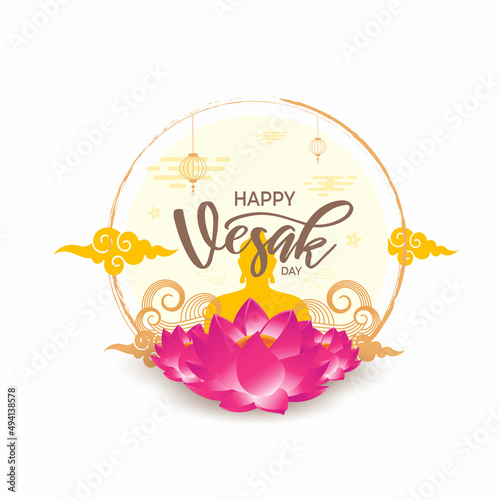 Happy Vesak Day typography for greeting card background vector illustration.