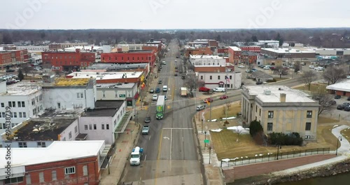 Owosso Michigan downtown skyline with drone video moving forwards. photo