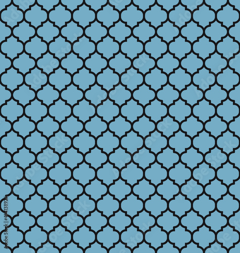 Blue Moroccan pattern with black edge. Black border on blue surface.