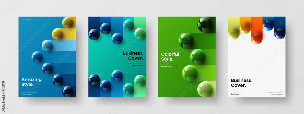 Bright realistic balls booklet concept bundle. Unique poster A4 design vector illustration composition.