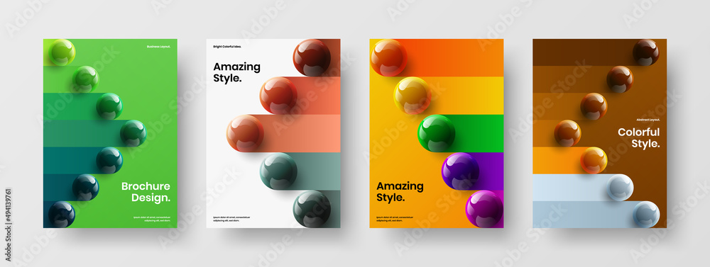 Abstract book cover A4 vector design illustration collection. Amazing realistic balls postcard layout composition.