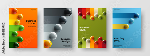 Multicolored 3D spheres placard illustration set. Modern banner design vector template bundle.